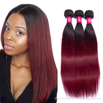 Shmily Ombre Two Tone 1b99j# Straight Human Hair Extensions, Virgin Brazilian Hair Bundles, 10-24 inches For Black Women
